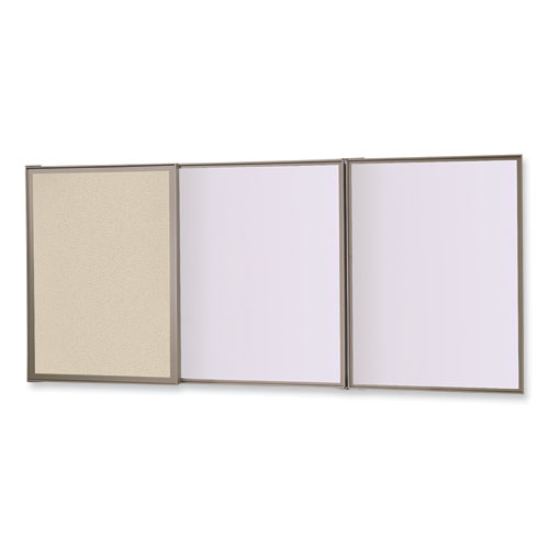 Picture of VisuALL PC Whiteboard Cabinet with Fabric Bulletin Board Exterior Doors, 36" x 24", Beige/White Surface, Satin Aluminum Frame