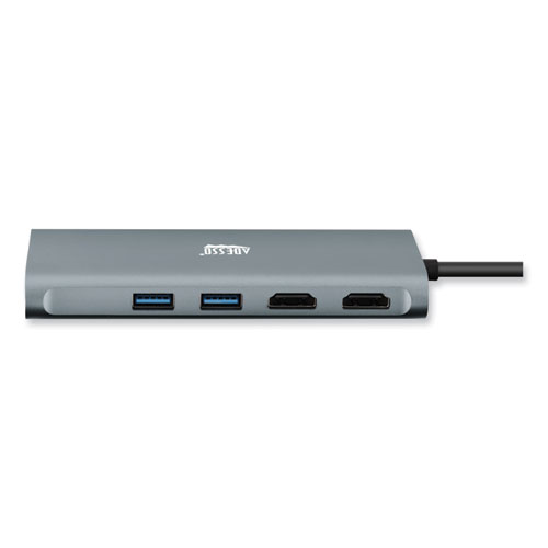 Picture of 9-in-1 USB Type-C Docking Station, 2 HDMI/3 USB C/SD and TF Slot/RJ45, Gray/Black