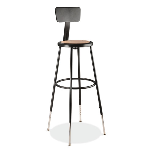 Picture of 6200 Series 32"-39" Height Adjustable Heavy Duty Stool With Backrest, Supports Up to 500 lb, Brown Seat, Black Base