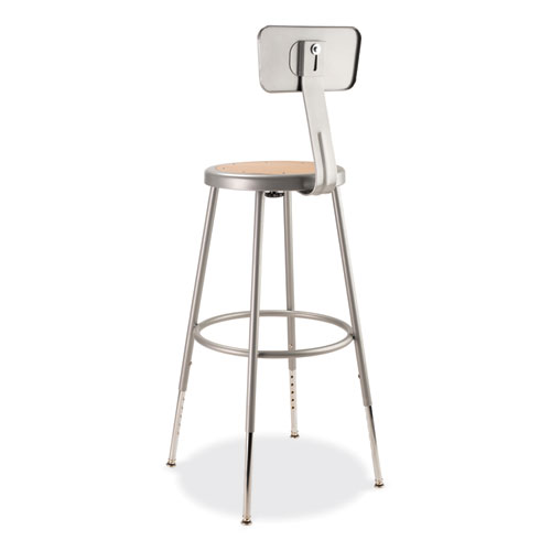 Picture of 6200 Series 25" to 33" Height Adjustable Heavy Duty Stool with Backrest, Supports Up to 500 lb, Brown Seat, Gray Base