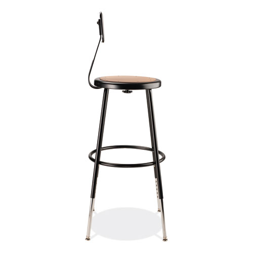 Picture of 6200 Series 25" to 33" Height Adjustable Heavy Duty Stool with Backrest, Supports Up to 500 lb, Brown Seat, Black Base