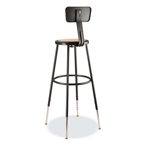 Picture of 6200 Series 32"-39" Height Adjustable Heavy Duty Stool With Backrest, Supports Up to 500 lb, Brown Seat, Black Base