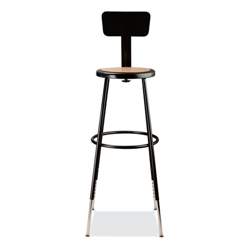 Picture of 6200 Series 32"-39" Height Adjustable Heavy Duty Stool With Backrest, Supports Up to 500 lb, Brown Seat, Black Base