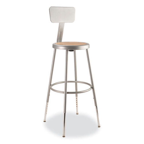 Picture of 6200 Series 25" to 33" Height Adjustable Heavy Duty Stool with Backrest, Supports Up to 500 lb, Brown Seat, Gray Base