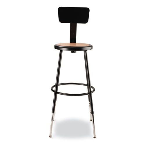 Picture of 6200 Series 25" to 33" Height Adjustable Heavy Duty Stool with Backrest, Supports Up to 500 lb, Brown Seat, Black Base