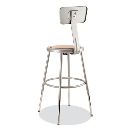 Picture of 6200 Series 19" to 27" Height Adjustable Heavy Duty Stool with Backrest, Supports 500 lb, Brown Seat, Gray Back, Gray Base