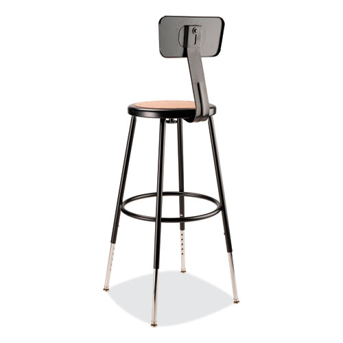 Picture of 6200 Series 25" to 33" Height Adjustable Heavy Duty Stool with Backrest, Supports Up to 500 lb, Brown Seat, Black Base