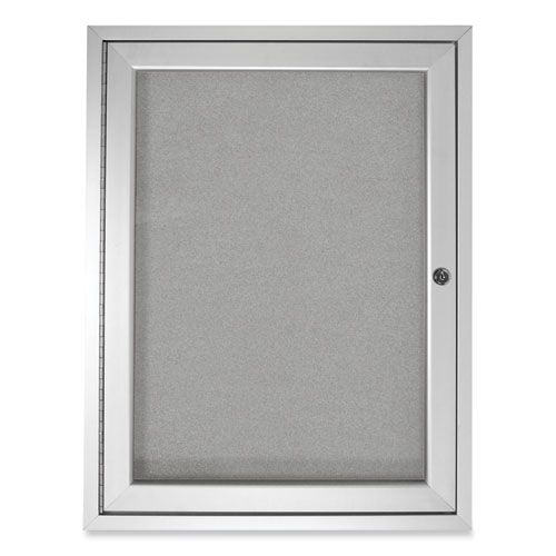 Picture of 1 Door Enclosed Vinyl Bulletin Board with Satin Frame, 36" x 36", Silver Surface, Satin Aluminum Frame