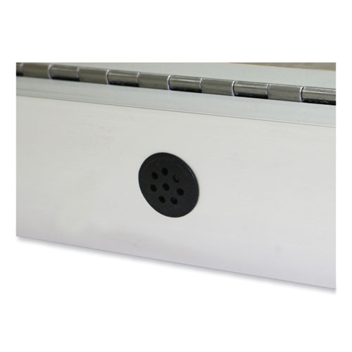 Picture of 1 Door Enclosed Vinyl Bulletin Board with Satin Frame, 36" x 36", Silver Surface, Satin Aluminum Frame