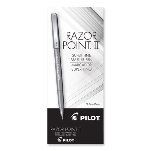 Picture of Razor Point Fine Line Porous Point Pen, Stick, Extra-Fine 0.3 mm, Black Ink, Black Barrel, Dozen