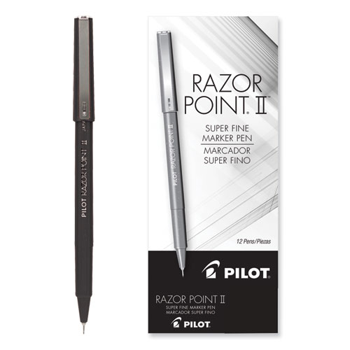 Razor+Point+Fine+Line+Porous+Point+Pen%2C+Stick%2C+Extra-Fine+0.3+Mm%2C+Black+Ink%2C+Black+Barrel%2C+Dozen