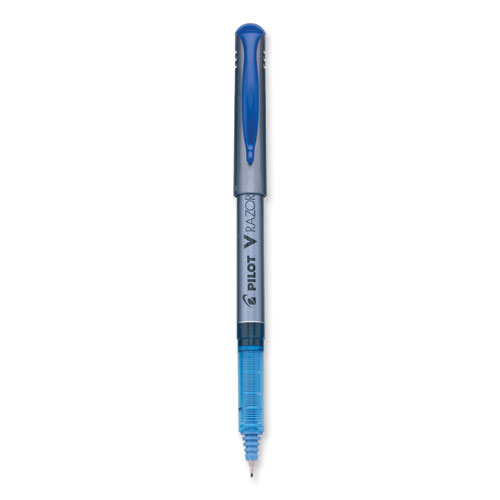 Picture of V Razor Point Liquid Ink Porous Point Pen, Stick, Extra-Fine 0.5 mm, Blue Ink, Gray/Translucent Blue Barrel, Dozen