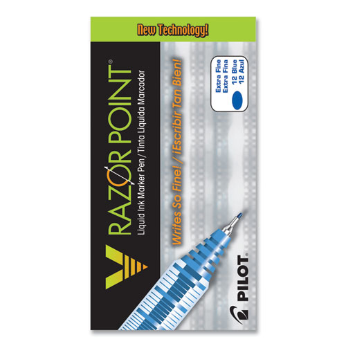 Picture of V Razor Point Liquid Ink Porous Point Pen, Stick, Extra-Fine 0.5 mm, Blue Ink, Gray/Translucent Blue Barrel, Dozen