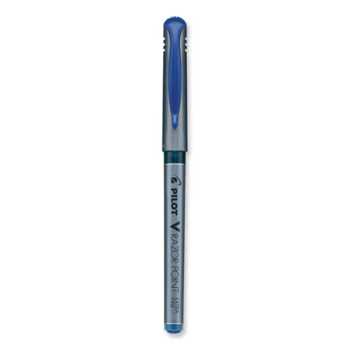 Picture of V Razor Point Liquid Ink Porous Point Pen, Stick, Extra-Fine 0.5 mm, Blue Ink, Gray/Translucent Blue Barrel, Dozen