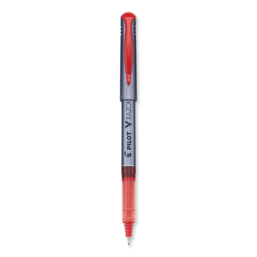 Picture of V Razor Point Liquid Ink Porous Point Pen, Stick, Extra-Fine 0.5 mm, Red Ink, Gray/Translucent Red Barrel, Dozen