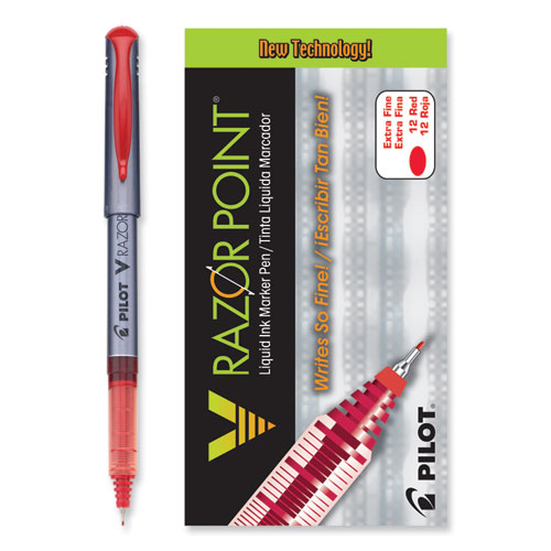 V+Razor+Point+Liquid+Ink+Porous+Point+Pen%2C+Stick%2C+Extra-Fine+0.5+mm%2C+Red+Ink%2C+Gray%2FTranslucent+Red+Barrel%2C+Dozen