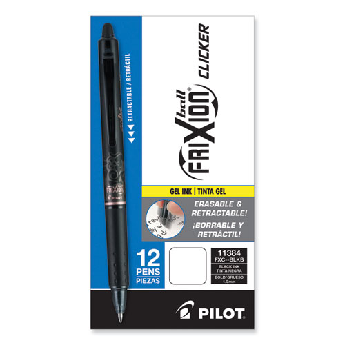 Picture of FriXion Clicker Erasable Gel Pen, Retractable, Bold 1 mm, Black Ink, Black Barrel, Dozen