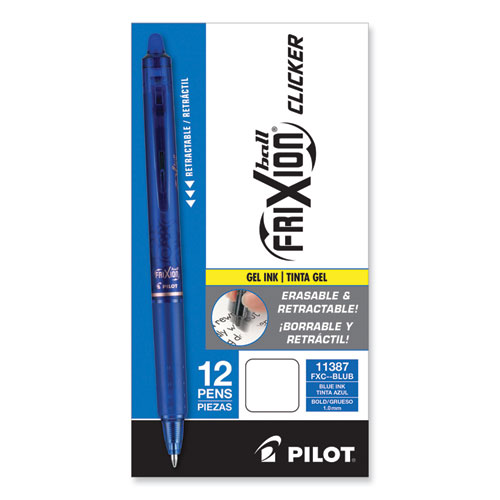 Picture of FriXion Clicker Erasable Gel Pen, Retractable, Bold 1 mm, Blue Ink, Blue Barrel, Dozen