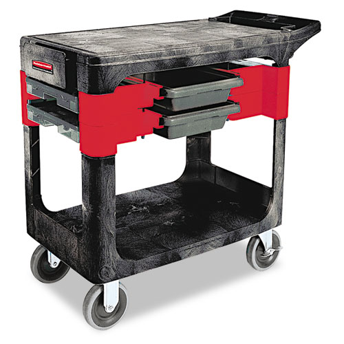 Picture of Two-Shelf Trades Cart, Plastic, 2 Shelves, 2 Drawers, 330 lb Capacity, 19.25" x 38" x 33.38", Black