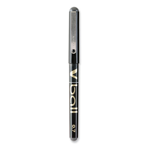 Picture of VBall Liquid Ink Roller Ball Pen, Stick, Extra-Fine 0.5 mm, Black Ink, Black/Clear Barrel, Dozen