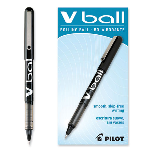 Picture of VBall Liquid Ink Roller Ball Pen, Stick, Extra-Fine 0.5 mm, Black Ink, Black/Clear Barrel, Dozen