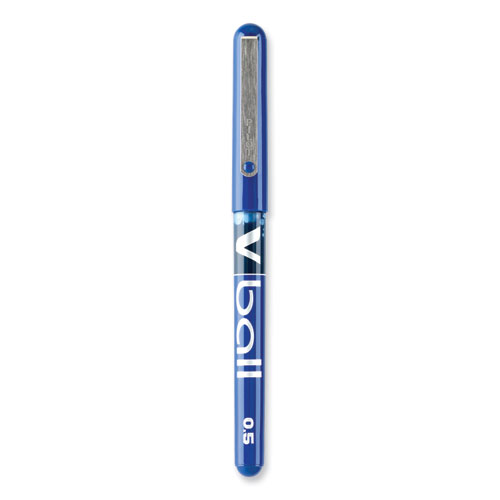 Picture of VBall Liquid Ink Roller Ball Pen, Stick, Extra-Fine 0.5 mm, Blue Ink, Blue/Clear Barrel, Dozen