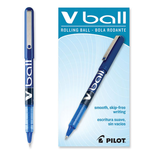 Picture of VBall Liquid Ink Roller Ball Pen, Stick, Extra-Fine 0.5 mm, Blue Ink, Blue/Clear Barrel, Dozen