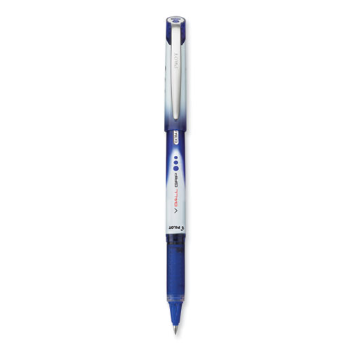 Picture of VBall Grip Liquid Ink Roller Ball Pen, Stick, Extra-Fine 0.5 mm, Blue Ink, Blue/White Barrel, Dozen