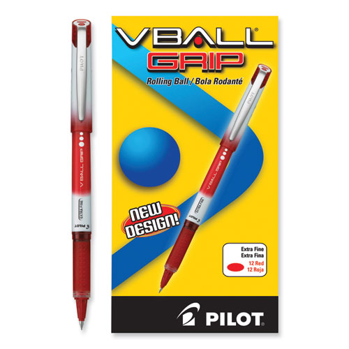Picture of VBall Grip Liquid Ink Roller Ball Pen, Stick, Extra-Fine 0.5 mm, Red Ink, Red/White Barrel