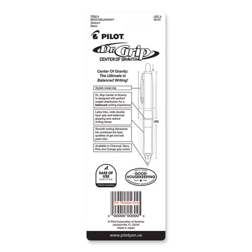 Picture of Dr. Grip Center of Gravity Ballpoint Pen, Retractable, Medium 1 mm, Black Ink, Silver/Navy Grip Barrel