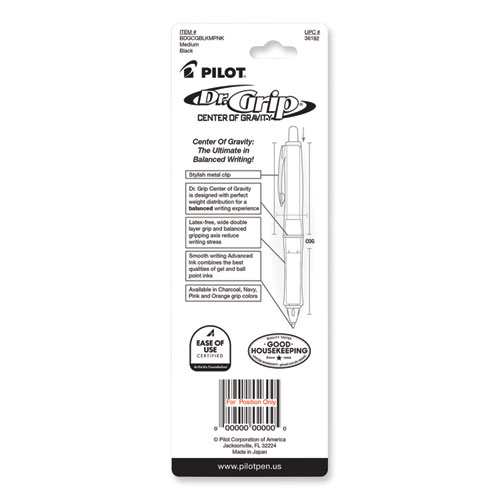 Picture of Dr. Grip Center of Gravity Ballpoint Pen, Retractable, Medium 1 mm, Black Ink, Silver/Pink Grip Barrel