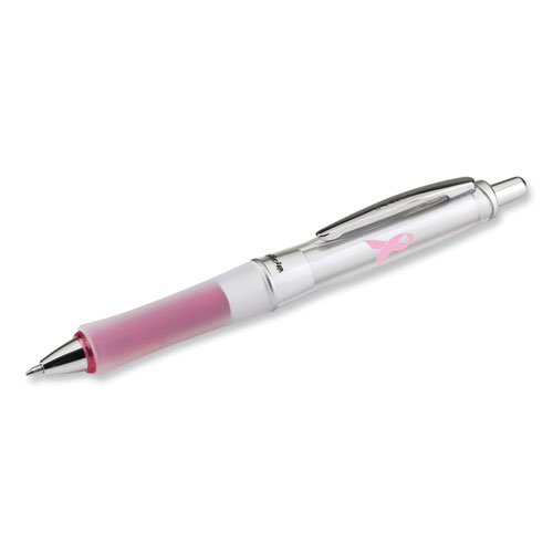 Picture of Dr. Grip Center of Gravity Breast Cancer Awareness Ballpoint Pen, Retractable, Medium 1mm, Black Ink, Silver/Pink Barrel