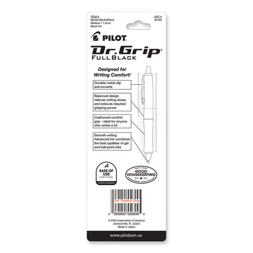 Picture of Dr. Grip FullBlack Advanced Ink Ballpoint Pen, Retractable, Medium 1 mm, Black Ink, Black Barrel