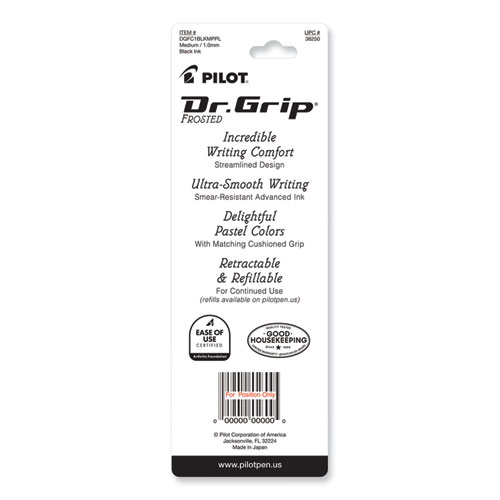 Picture of Dr. Grip Frosted Advanced Ink Ballpoint Pen, Retractable, Medium 1 mm, Black Ink, Purple Barrel