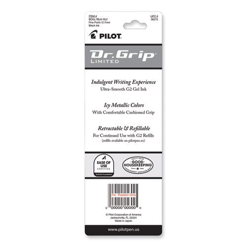 Picture of Dr. Grip Limited Gel Pen, Retractable, Fine 0.7 mm, Black Ink, Platinum Barrel