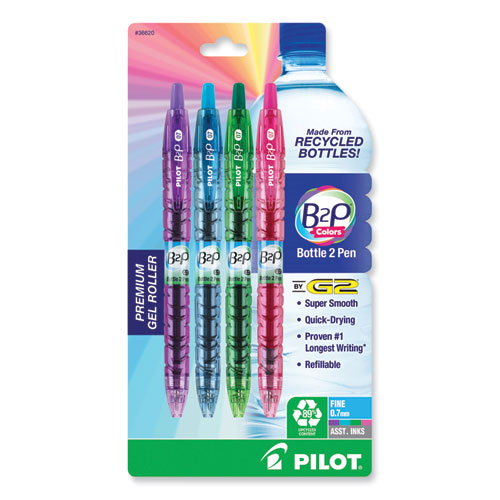 Picture of B2P Bottle-2-Pen Recycled Gel Pen, Retractable, Fine 0.7 mm, Assorted Ink and Barrel Colors, 4/Pack