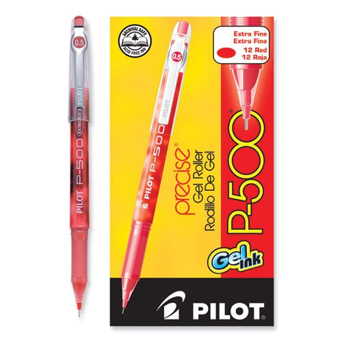 Picture of Precise P-500 Gel Pen, Stick, Extra-Fine 0.5 mm, Red Ink, Red Barrel, Dozen