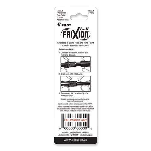 Picture of Refill for Pilot FriXion Erasable, FriXion Ball, FriXion Clicker and FriXion LX Gel Ink Pens, Fine Tip, Assorted Ink, 3/Pack