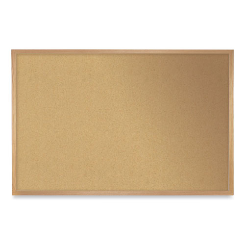 Picture of Natural Cork Bulletin Board with Wood Frame, 60.5" x 36.5", Tan Surface, Oak Finished Wood Frame
