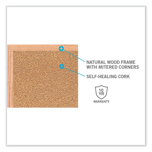 Picture of Natural Cork Bulletin Board with Wood Frame, 60.5" x 36.5", Tan Surface, Oak Finished Wood Frame