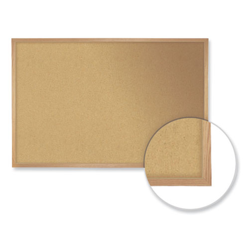 Picture of Natural Cork Bulletin Board with Wood Frame, 60.5" x 36.5", Tan Surface, Oak Finished Wood Frame