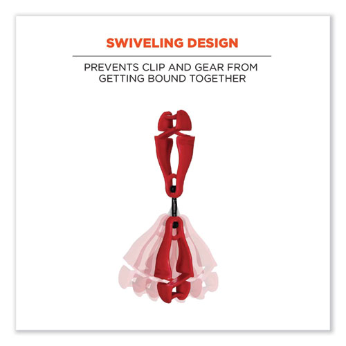 Picture of Squids 3420 Dual Clip Swivel Glove Clip Holder, 1 x 0.6 x 5.5, Acetal Copolymer, Red,100/Pack