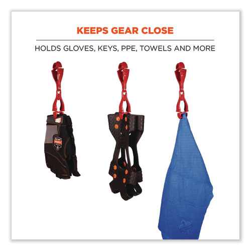 Picture of Squids 3400 Dual Clip Glove Clip Holder, 1 x 1 x 6.5, Acetal Copolymer, Red, 100/Pack