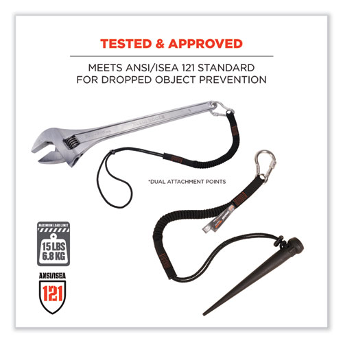 Picture of Squids 3105 Tool Lanyard with Aluminum Carabiner + Cinch-Loop, 15 lb Max Working Capacity, 32" to 48" Long, Black