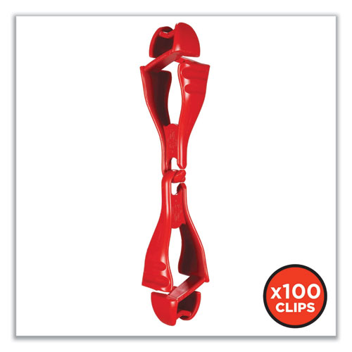 Picture of Squids 3400 Dual Clip Glove Clip Holder, 1 x 1 x 6.5, Acetal Copolymer, Red, 100/Pack