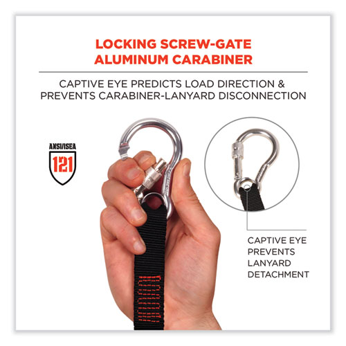 Picture of Squids 3105 Tool Lanyard with Aluminum Carabiner + Cinch-Loop, 15 lb Max Working Capacity, 32" to 48" Long, Black