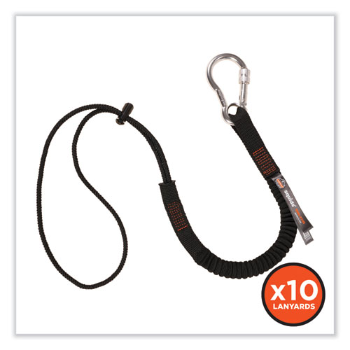 Picture of Squids 3105 Tool Lanyard with Aluminum Carabiner + Cinch-Loop, 15 lb Max Working Capacity, 32" to 48" Long, Black, 10/Pack