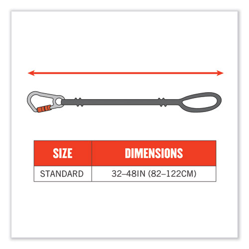 Picture of Squids 3105 Tool Lanyard with Aluminum Carabiner + Cinch-Loop, 15 lb Max Working Capacity, 32" to 48" Long, Black