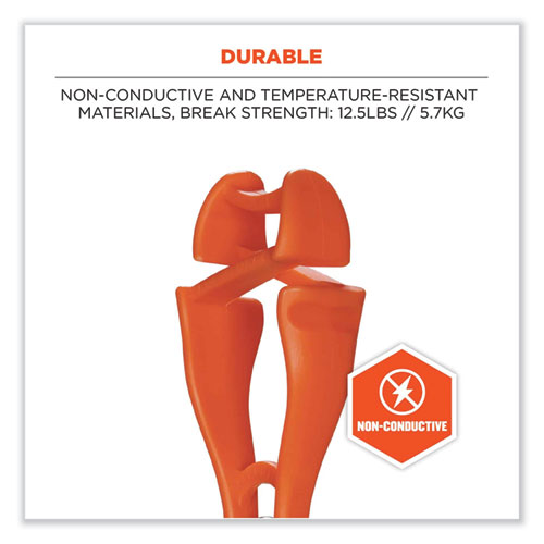 Picture of Squids 3420 Dual Clip Swivel Glove Clip Holder, 1 x 0.6 x 5.5, Acetal Copolymer, Orange, 100/Pack