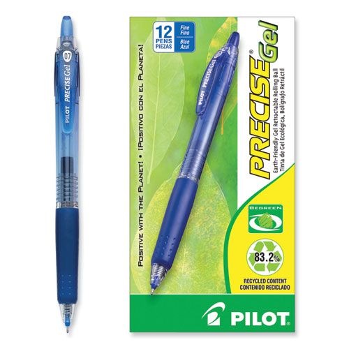 Picture of Precise Gel BeGreen Gel Pen, Retractable, Fine 0.7 mm, Blue Ink, Translucent Blue Barrel, Dozen